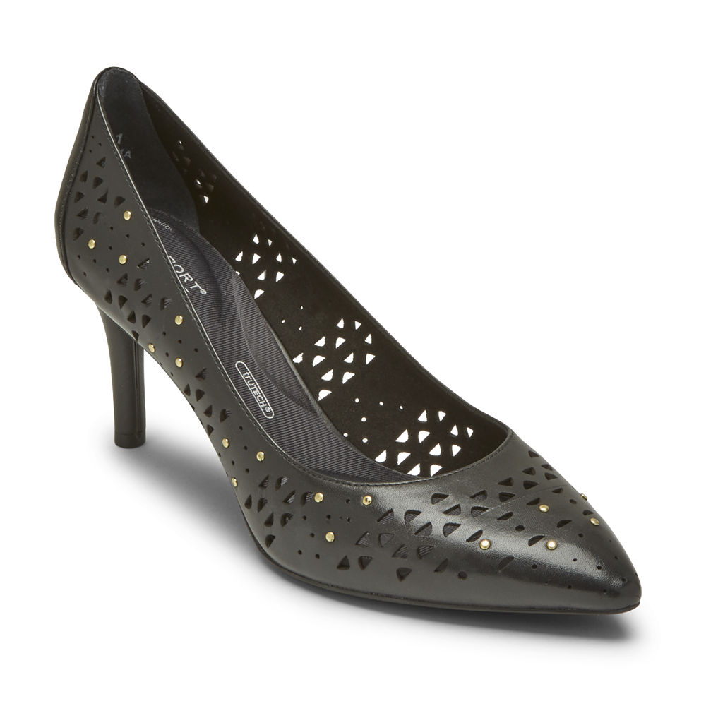 Zapatos De Tacones Rockport Mujer Mexico - Total Motion 75Mm Perforated Studded Negros - CMDZP1342